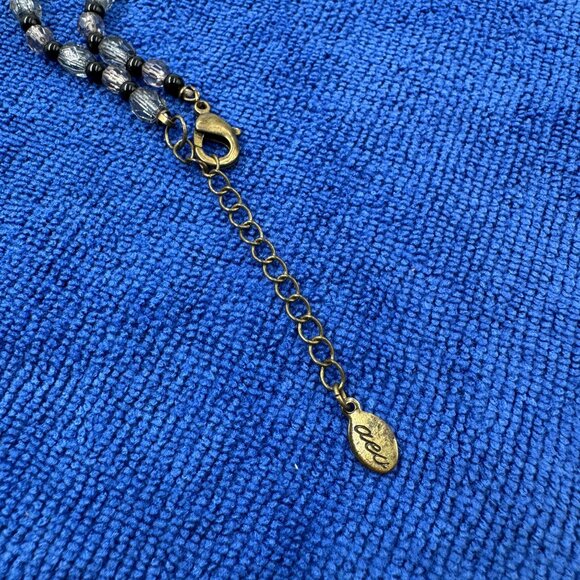 Vtg Brass Peacock Feather Design Pendant Charm Lucite Beaded Necklace - Picture 4 of 10